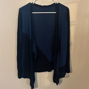 Lightweight Open Front Draped Cardigan - Navy and Black